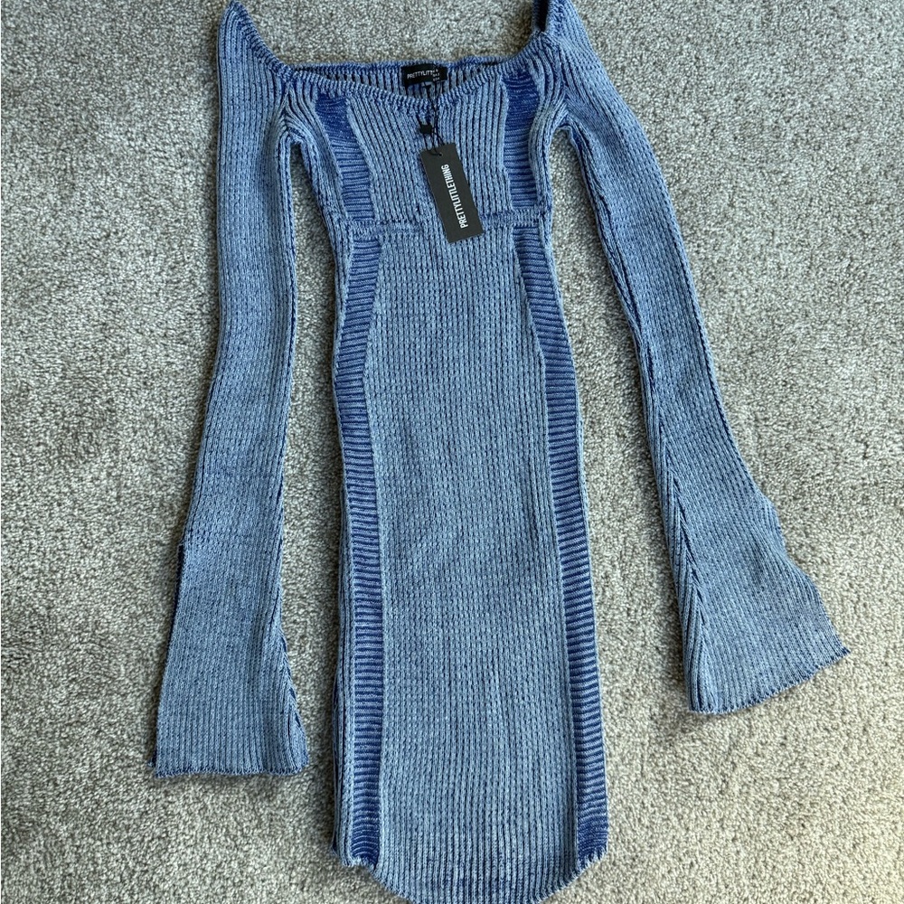 Pretty little thing Blue Ribbed Knit Dress
